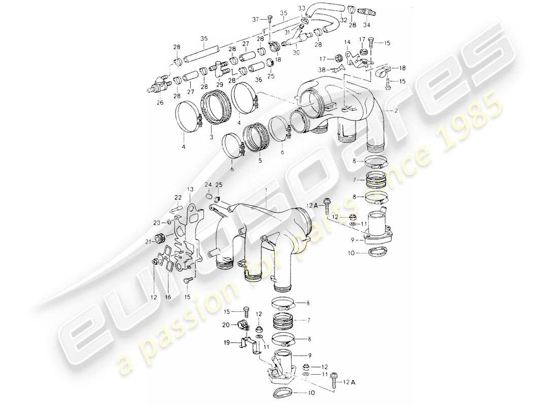porsche 1994 (964) l-jetronic - ansaugluftverteiler ersatzteildiagramm