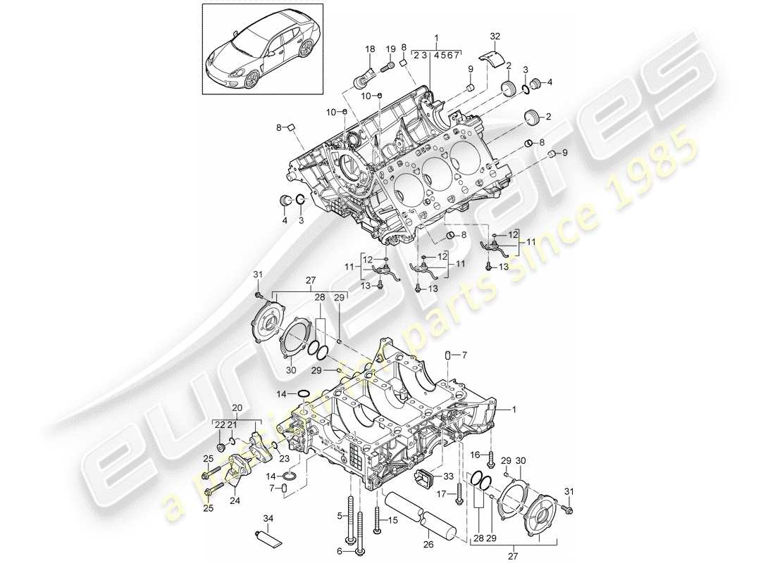 porsche 2016 (panamera 970) kurbelgehäuse-teilediagramm