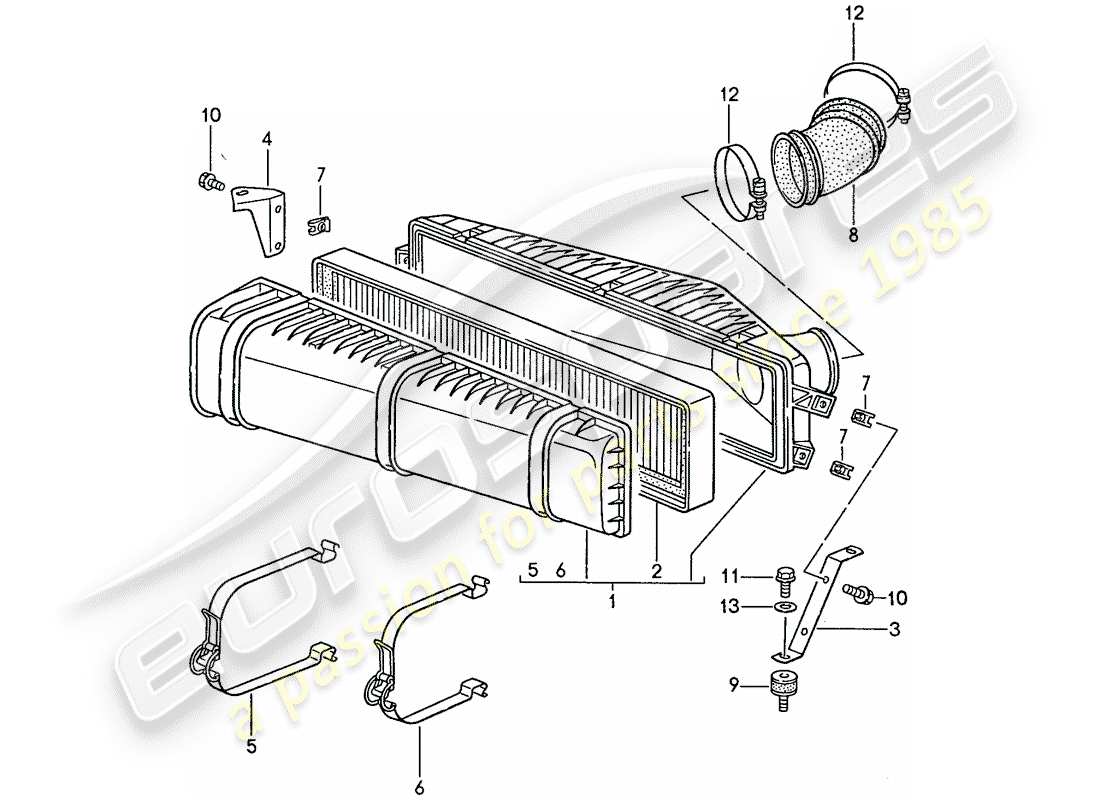 porsche 1991 (944) luftfiltersystem teilediagramm