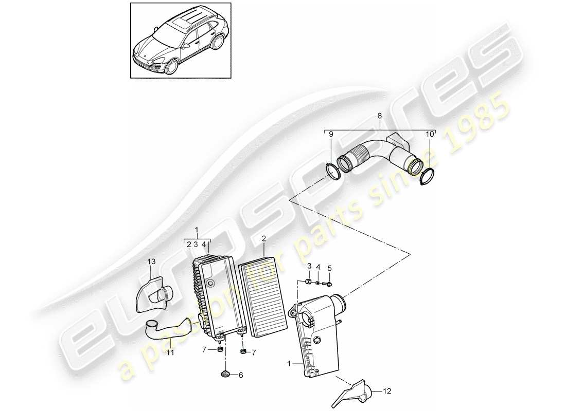 porsche 2012 (cayenne e2 92a) luftfilter mit anschluss ersatzteildiagramm