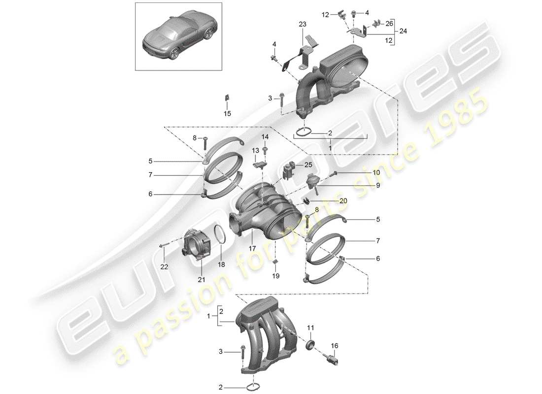 porsche 2012 (981 boxster) ansaugluftverteiler teilediagramm