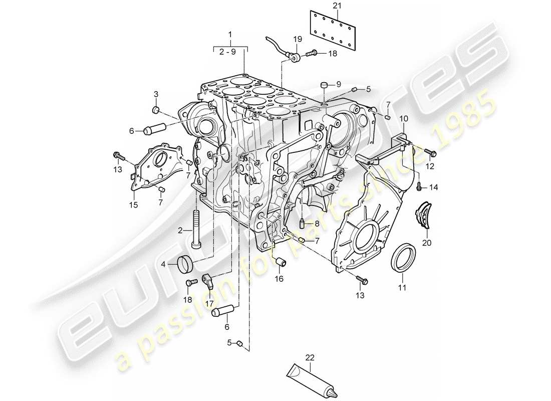porsche 2008 (cayenne e1 9pa) kurbelgehäuse-teilediagramm