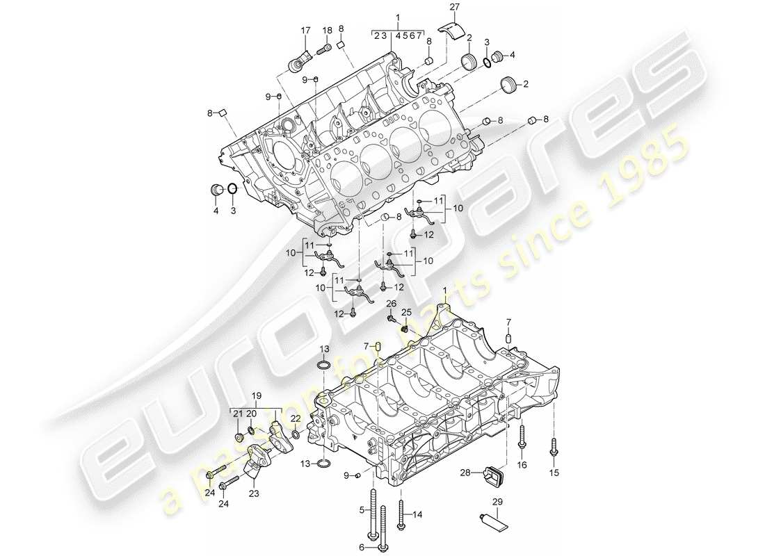 porsche 2008 (cayenne e1 9pa) kurbelgehäuse-teilediagramm