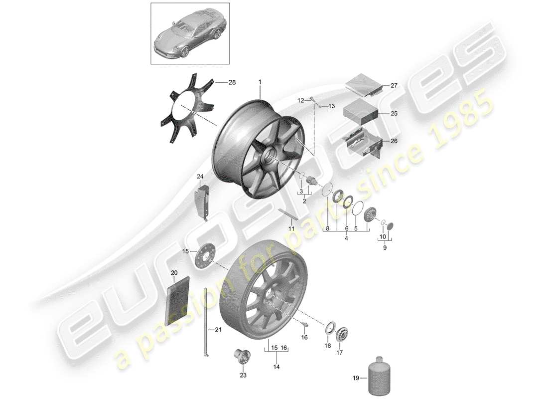 porsche 2017 (991-2 turbo) leichtmetallfelgen-ersatzteildiagramm