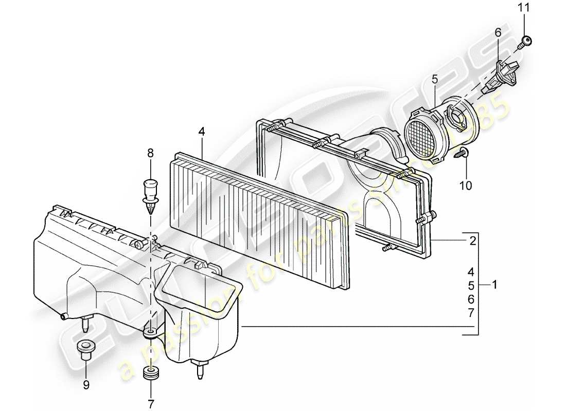 porsche 2007 (997-1 gt3) luftfilter - teilediagramm
