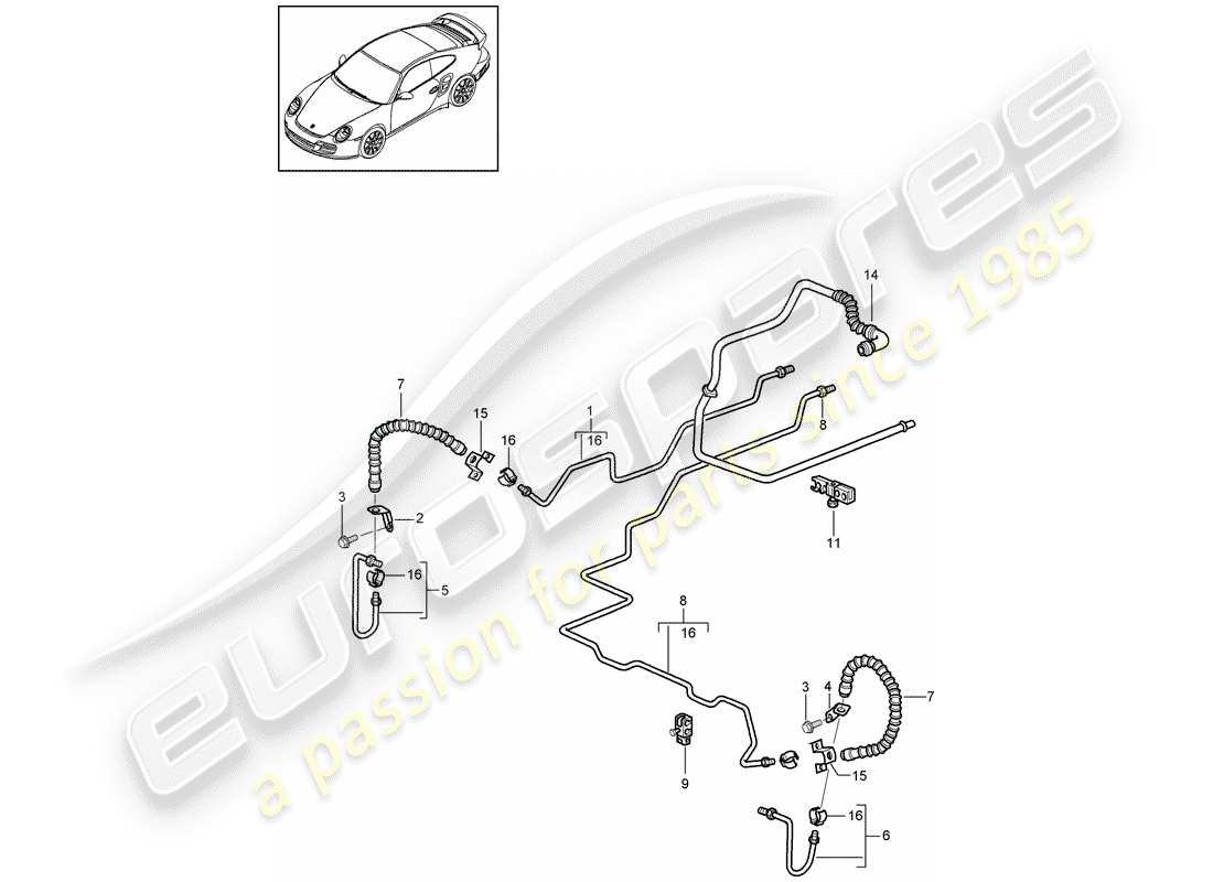 porsche 2011 (997-2 turbo / gt2 rs) bremsleitung ersatzteildiagramm