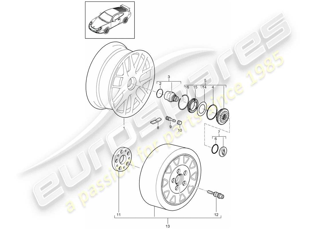 porsche 2009 997-2 turbo / gt2 zentralverriegelung ersatzteildiagramm