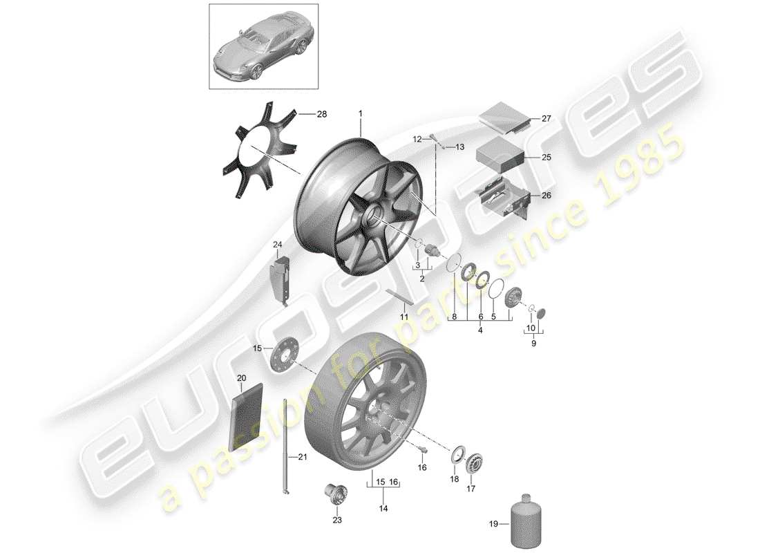 porsche 991 turbo (2015) leichtmetallfelgen-ersatzteildiagramm