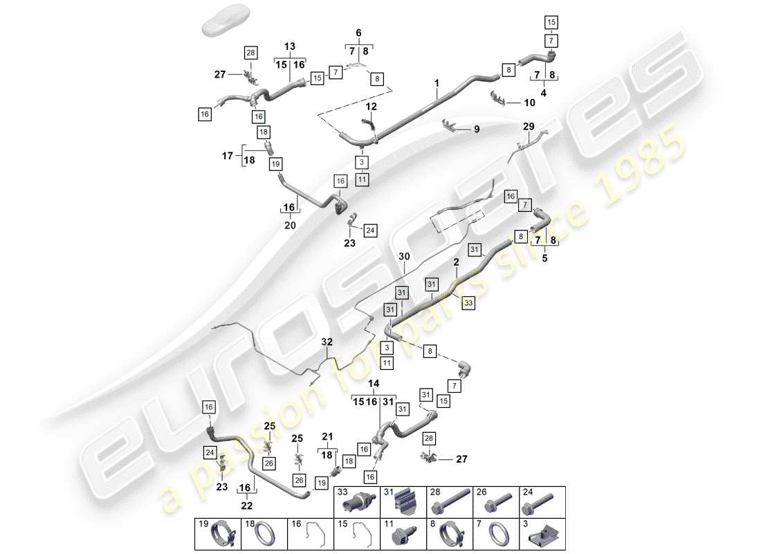 porsche 2020 (718 boxster spyder) wasserkühlung teilediagramm