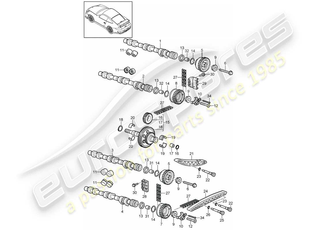 porsche 2009 (997-2 gt3) ventilsteuerung teilediagramm