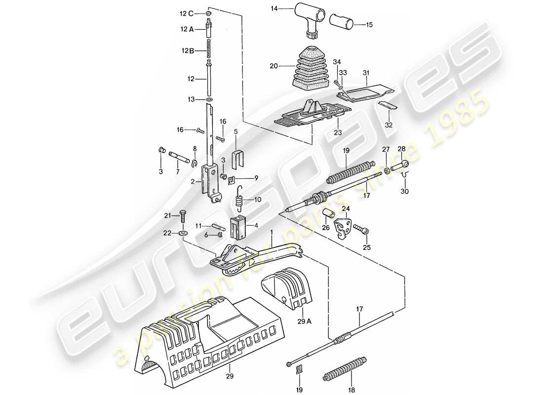 porsche 1989 (928) schaltmechanismus - für fahrzeuge mit automatikgetriebe ersatzteildiagramm