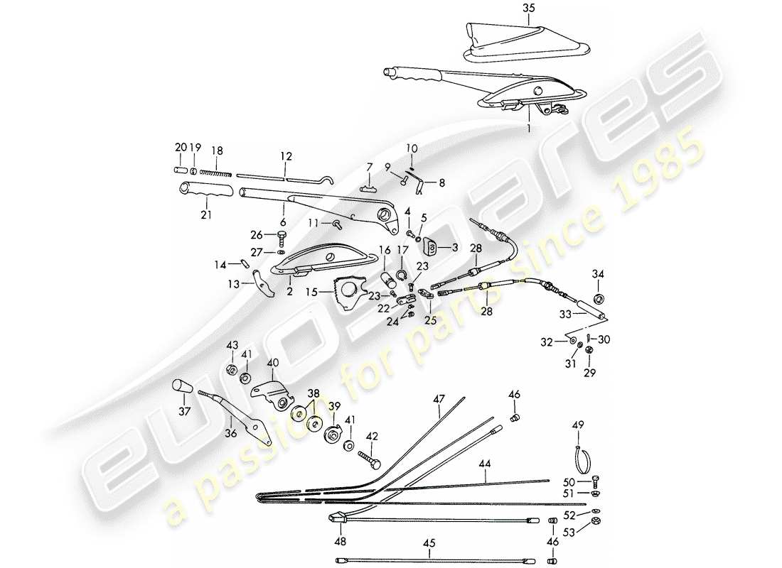 porsche 1965 (911/912) handbremse - heizung - aktuator - d >> - mj 1967 ersatzteildiagramm