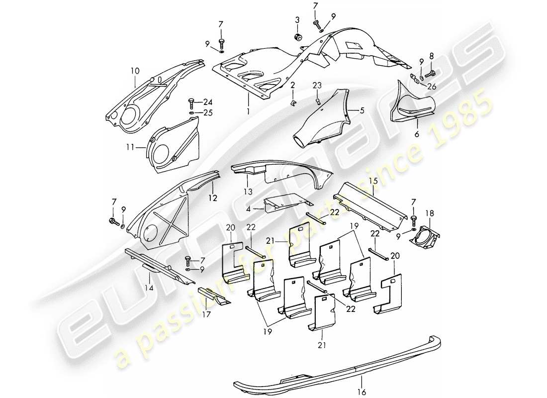 porsche 1967 (911/912) luftkanal - und - motorabdeckung ersatzteildiagramm