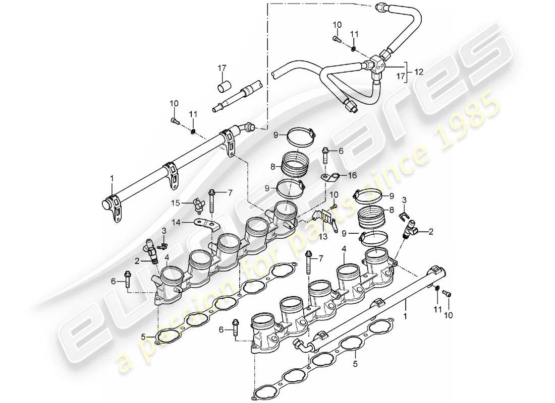 porsche 2005 (carrera gt) kraftstoffsammelrohr ersatzteildiagramm