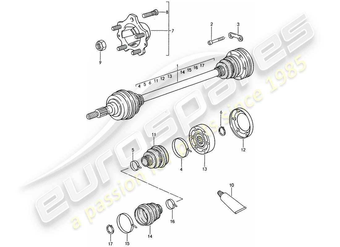 porsche 1995 (993) antriebswelle - hinterradnabe ersatzteildiagramm
