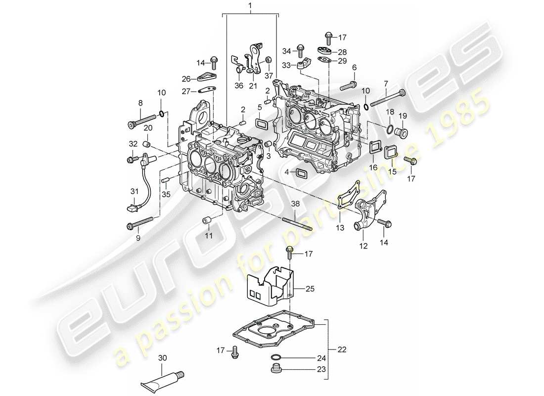 porsche 1998 (996) kurbelgehäuse-teilediagramm