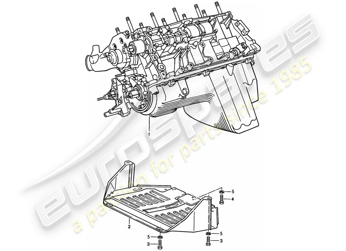 porsche 1982 (944) kurzmotor - kurbelgehäuse - schutzplatte f. motor teilediagramm