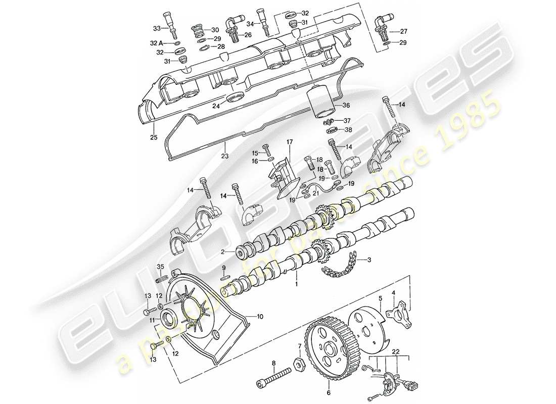 porsche 1989 (928) nockenwelle - - reparatursatz für wartung - siehe abbildung: ersatzteildiagramm