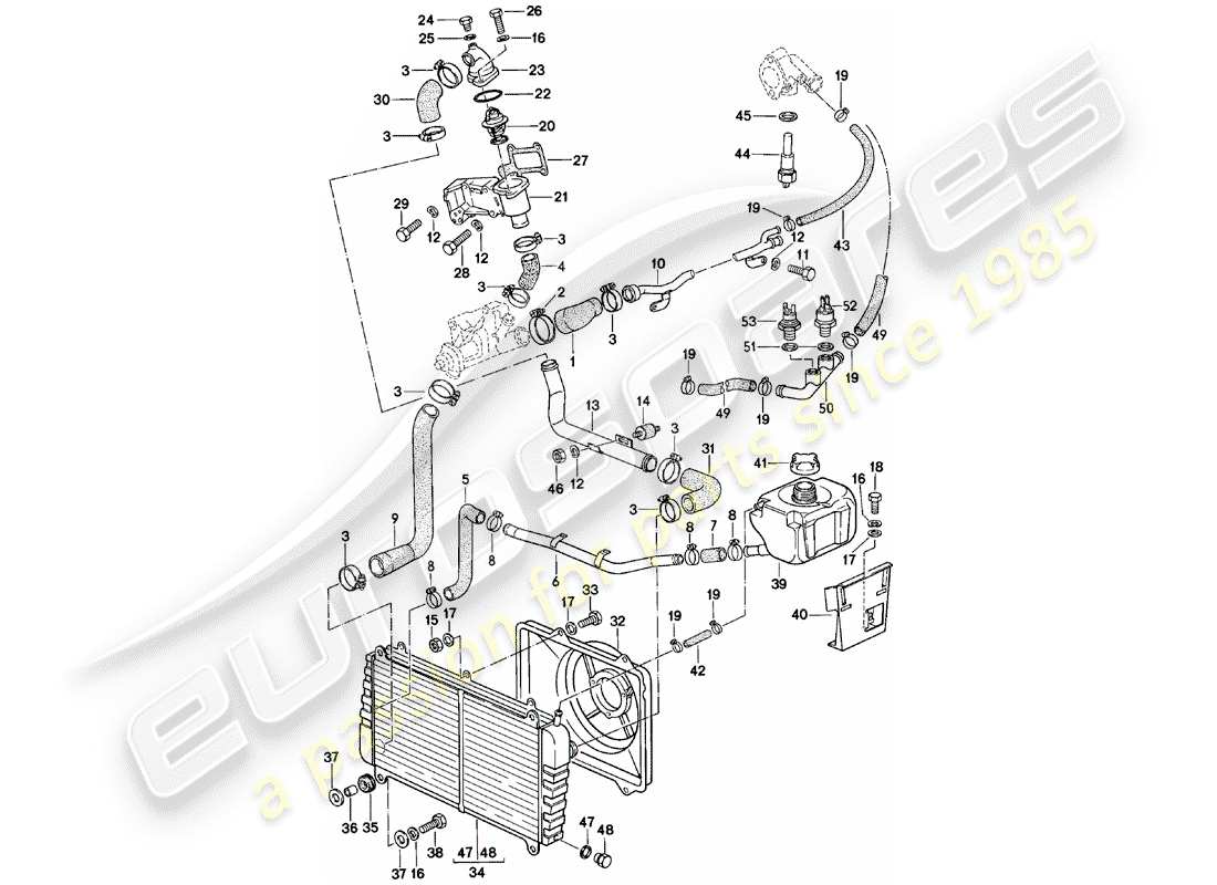 porsche 1984 (924) wasserkühlung teilediagramm