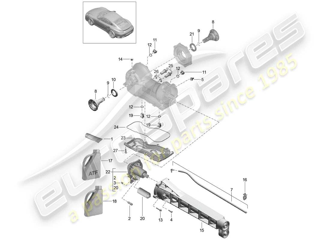 porsche 2015 (991-1 turbo) vorderachsdifferential teilediagramm