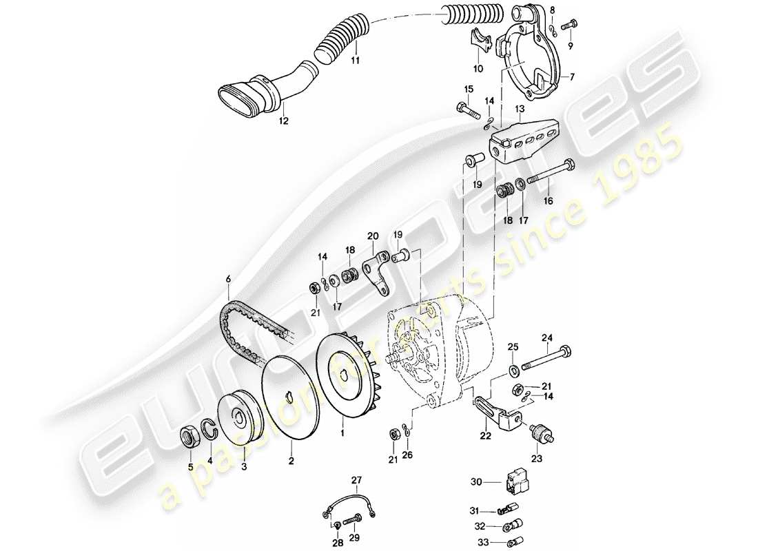 porsche 1984 (924) befestigungselemente - lichtmaschine ersatzteildiagramm