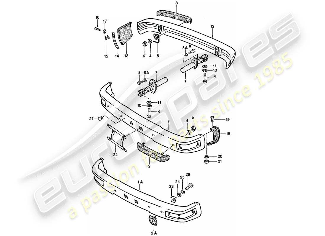 porsche 1984 (924) stossfänger - mit: - puffer ersatzteildiagramm