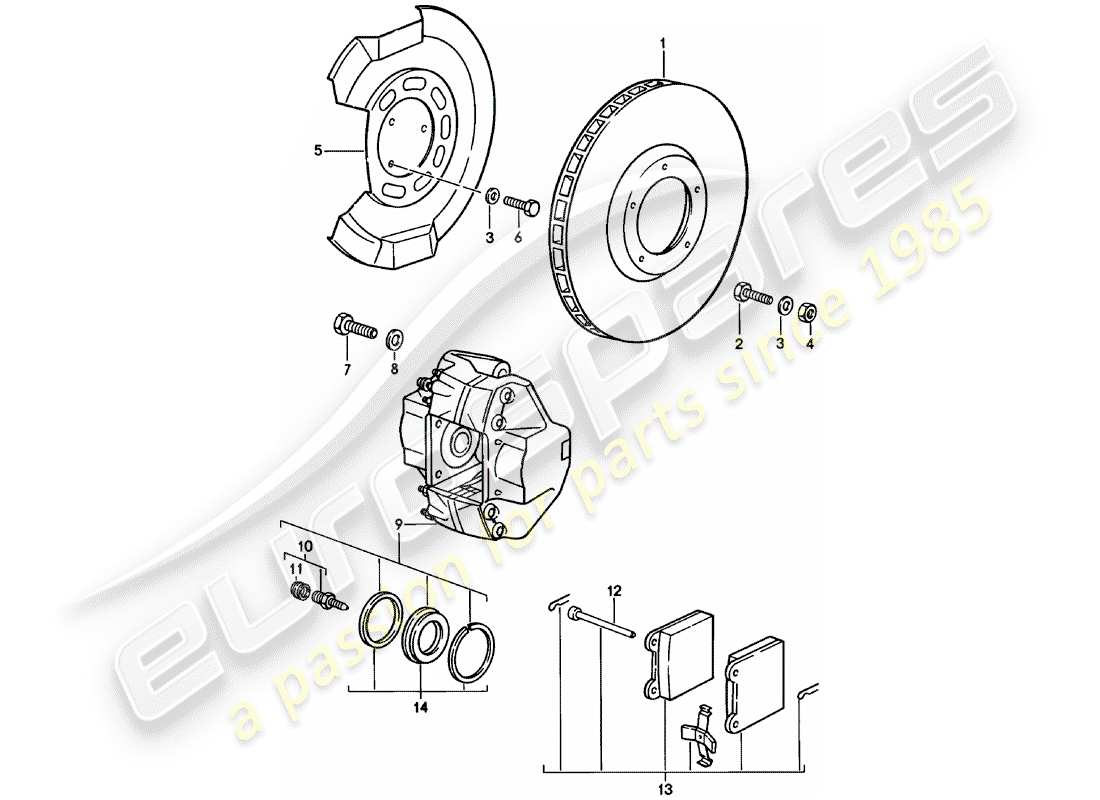 porsche 1981 (911) scheibenbremsen - vorderachse ersatzteildiagramm
