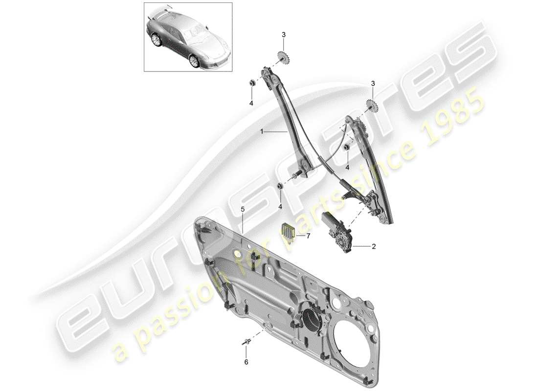 porsche 2019 (991-2 r/gt3/rs) fensterheber teilediagramm