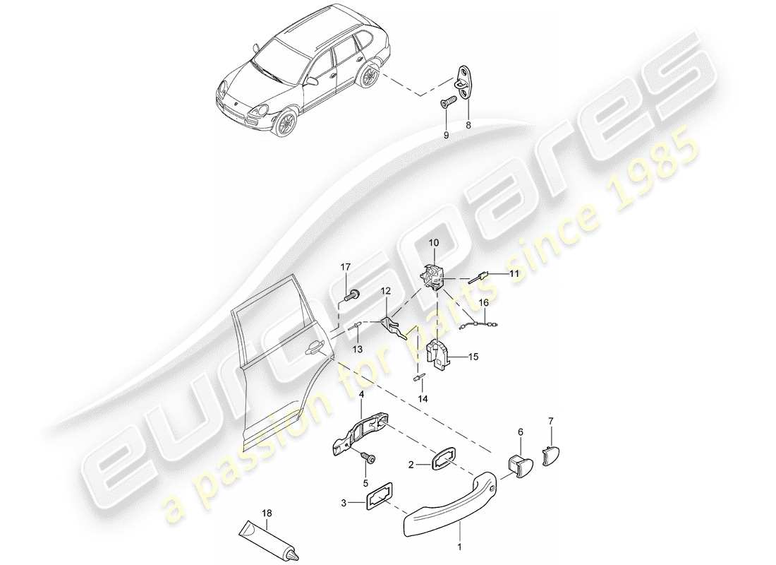 porsche 2004 (cayenne e1 9pa) türgriff, aussen teilediagramm