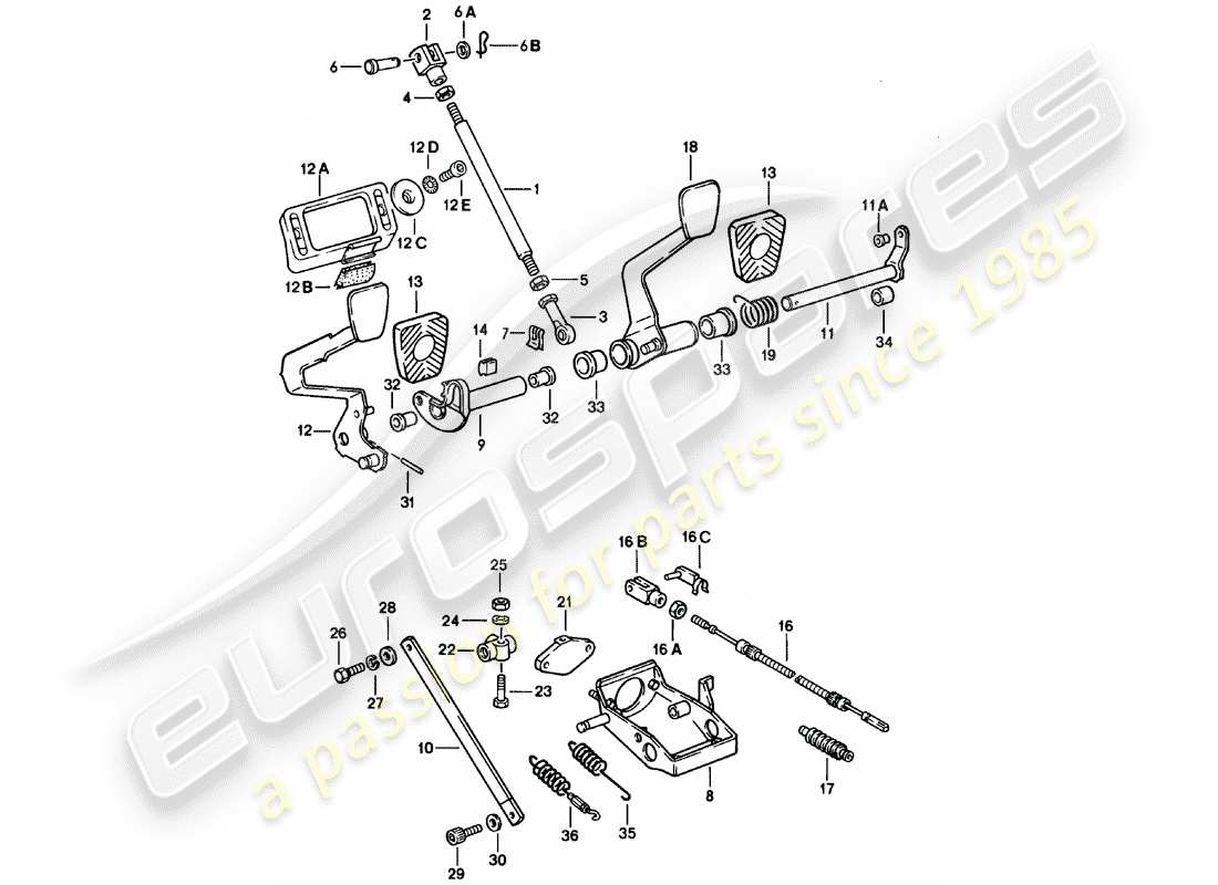 porsche 1981 (911) pedale teilediagramm