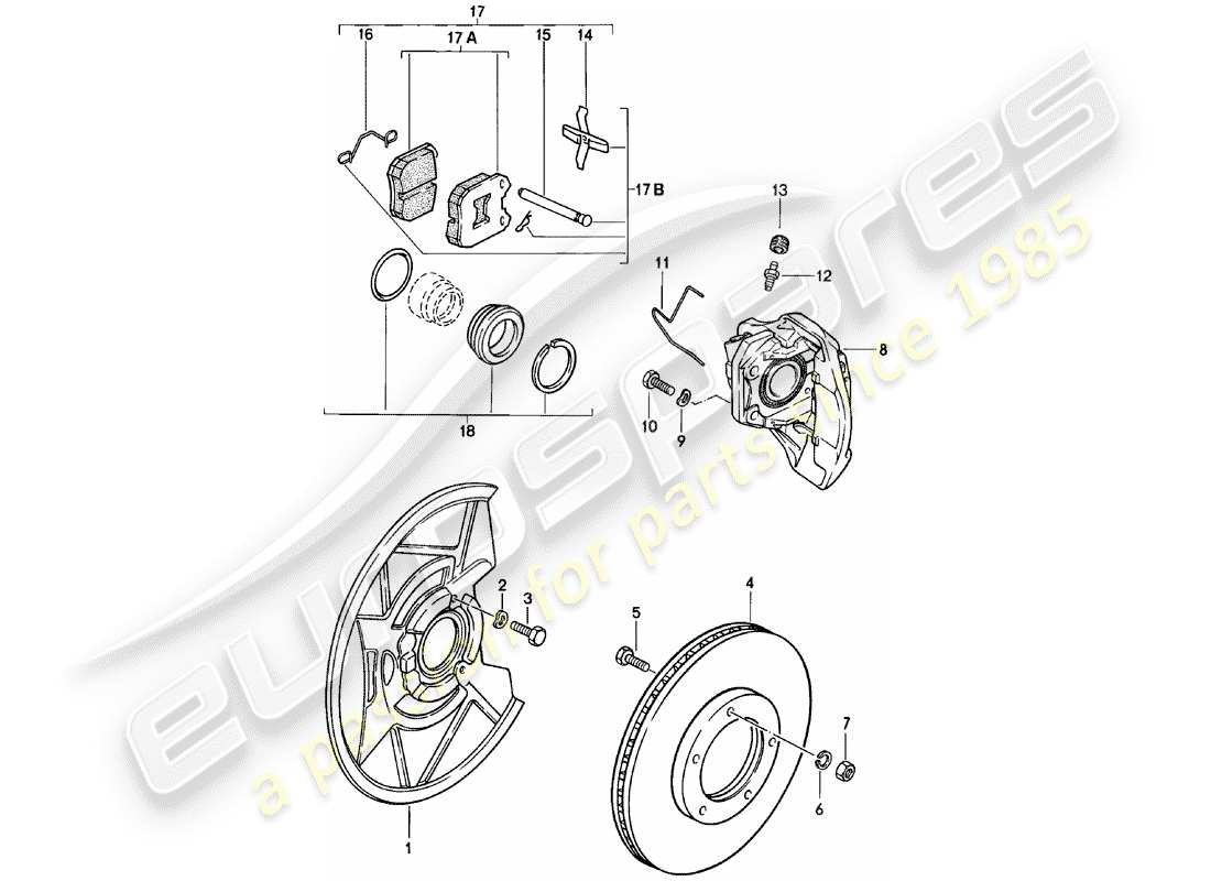 porsche 1984 (924) scheibenbremsen - vorderachse ersatzteildiagramm