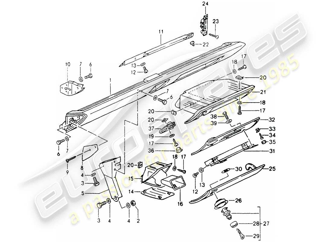 porsche 1992 (964) knieschützerverkleidung - airbag - für fahrzeuge mit - handschuhfachdeckel - verschluss - d - mj 1990>> ersatzteildiagramm