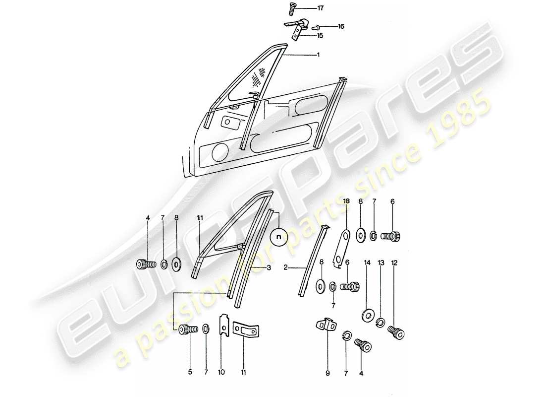 porsche 1974 (911) fensterrahmen ersatzteildiagramm