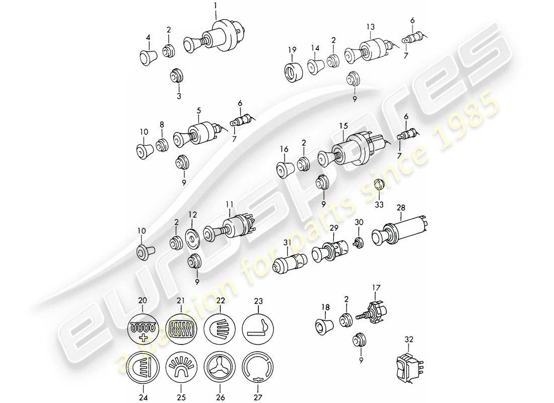 porsche 1965 (911/912) schalter - armaturenbrettverkleidung ersatzteildiagramm