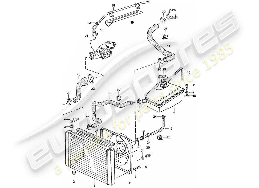porsche 1987 (924s) wasserkühlung teilediagramm