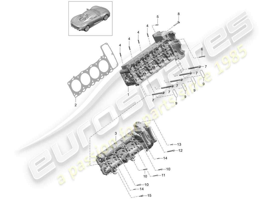 porsche 918 spyder (2015) zylinderkopf teilediagramm