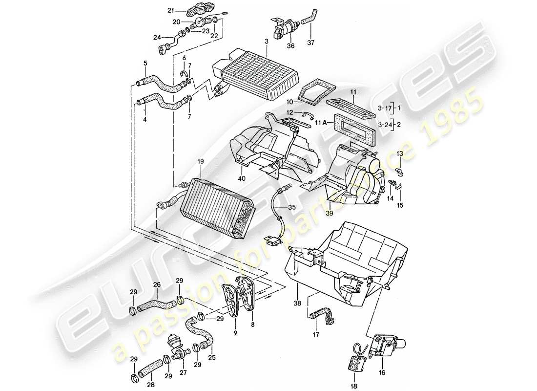 porsche 1990 (944) heizung - klimaanlage ersatzteildiagramm