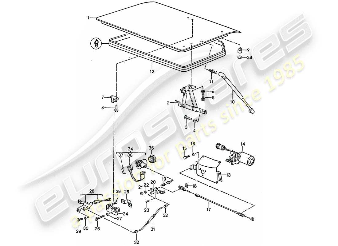 porsche 1990 (944) hinterer kofferraumdeckel - teilediagramm