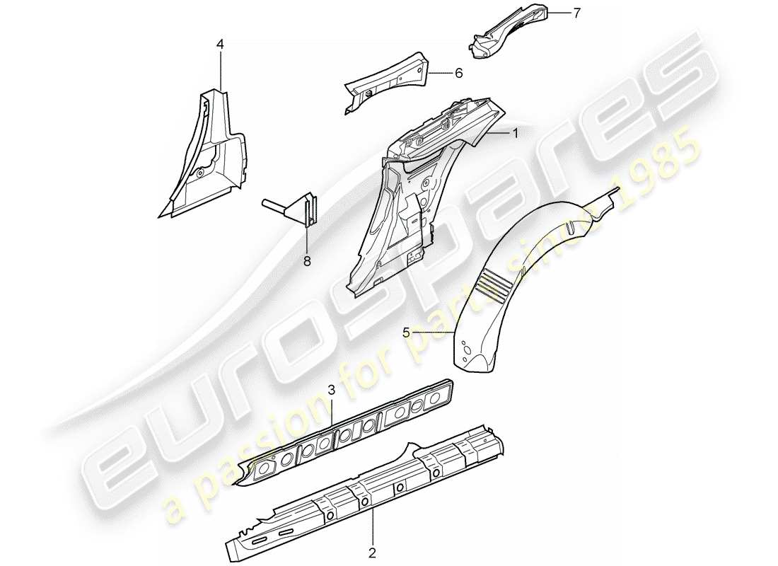 porsche 2007 (997-1 turbo / gt2) seitenwand teilediagramm