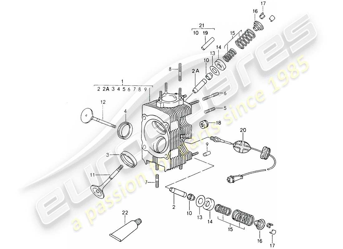 porsche 1989 (964) zylinderkopf teilediagramm