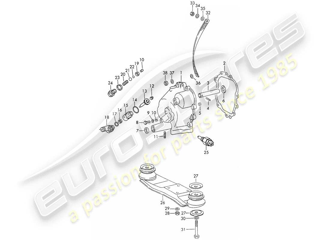 porsche 1965 (911/912) getriebedeckel - getriebeaufhängung - sportomatic ersatzteildiagramm