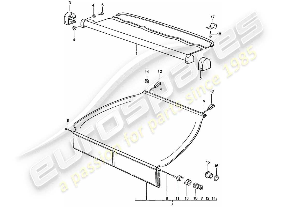 porsche 1988 (924s) gepäckraumabdeckung ersatzteildiagramm