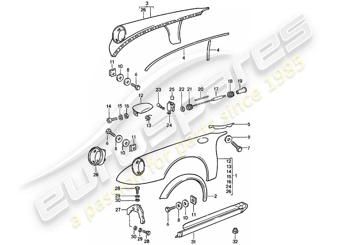 porsche 1978 (911) außenverkleidung - ersatzteildiagramm