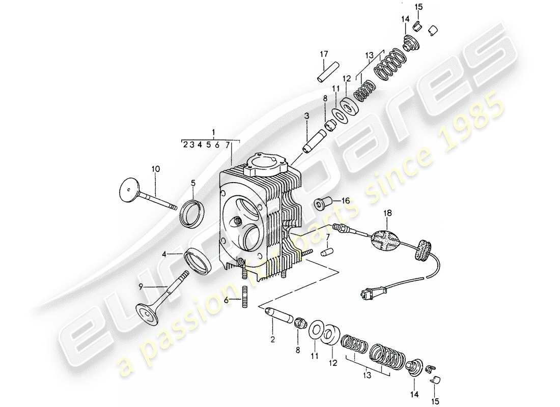 porsche 1994 (993) zylinderkopf teilediagramm