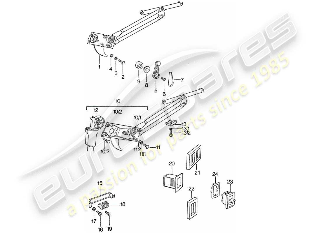porsche 1975 (911) fensterheber teilediagramm