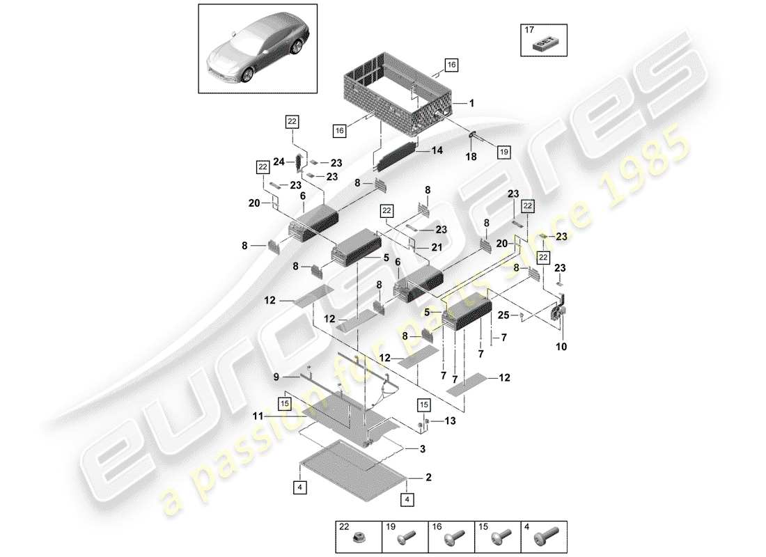 porsche 2019 (panamera 971-1) hochspannungsbatterie - teilediagramm