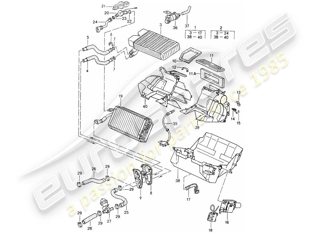 porsche 1995 (968) heizung - klimaanlage ersatzteildiagramm