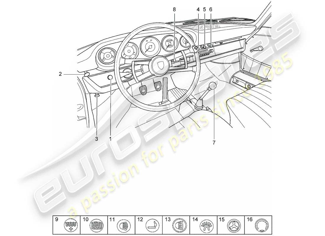 porsche 1968 (911/912) taste - schalter ersatzteildiagramm
