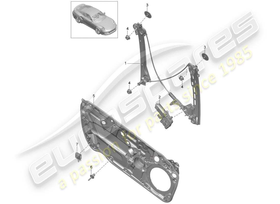 porsche 2019 (991-2 turbo) fensterheber teilediagramm