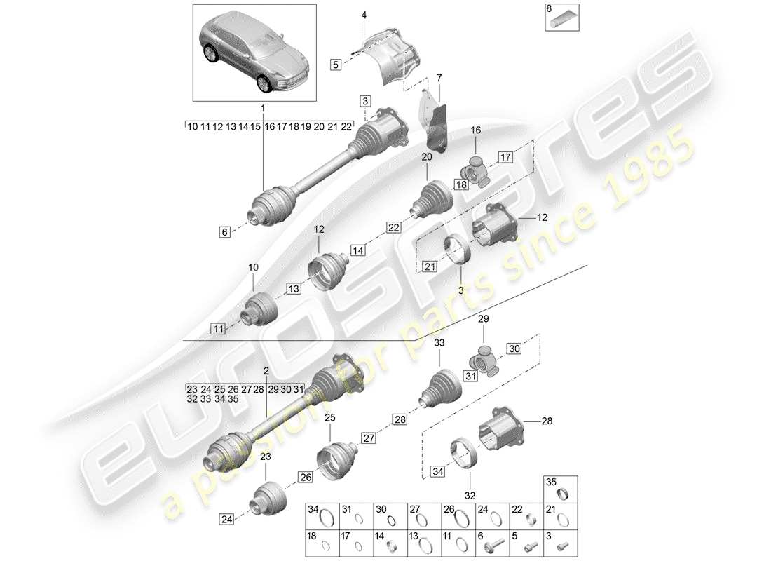porsche 2020 (macan) antriebswelle teilediagramm